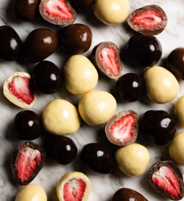 Freeze Dried Strawberries in Milk, White and Dark Chocolate