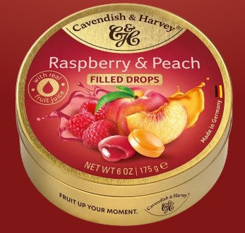 C & H Travel Sweets 175g - Raspberry & Peach Filled Drops